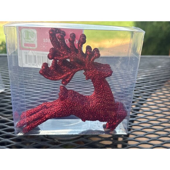Midwood Brands, LLC 4-ct. Sparkling Red Reindeer Christmas Tree Ornaments (NWT) - Picture 3 of 7